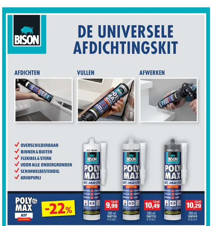 Promotie: Bison Poly Max voegkit 280ml wit