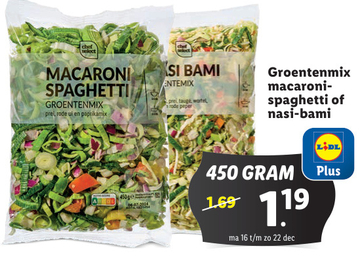 Aanbieding: Groentenmix macaroni- spaghetti of nasi- bami