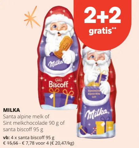 Promotie: Santa alpine melk of Sint melkchocolade of santa biscoff