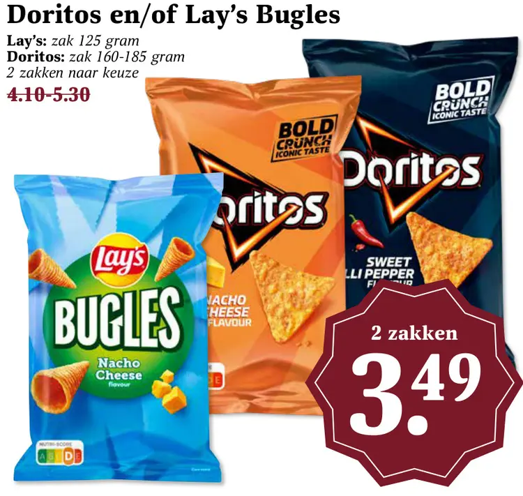 Aanbieding: Doritos en/of Lay's Bugles