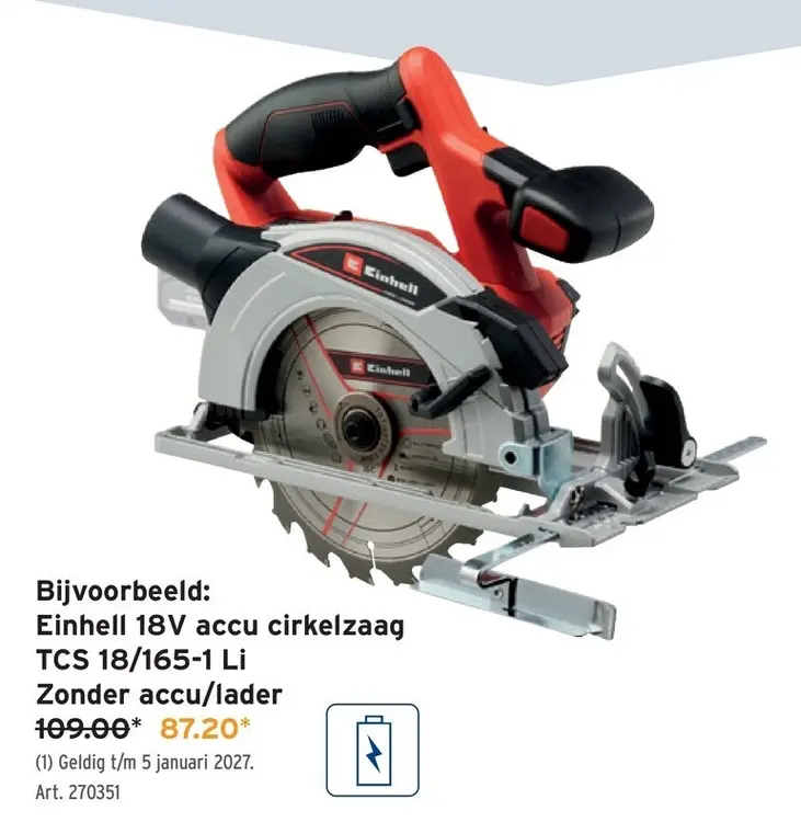 Promotie: Einhell 18V accu cirkelzaag