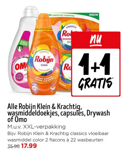 Aanbieding: Robijn Klein & Krachtig, wasmiddeldoekjes, capsules, Drywash of Omo