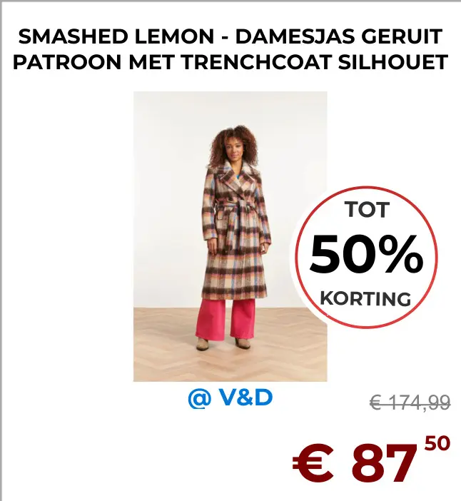 Aanbieding: Damesjas geruit patroon met trenchcoat silhouet
