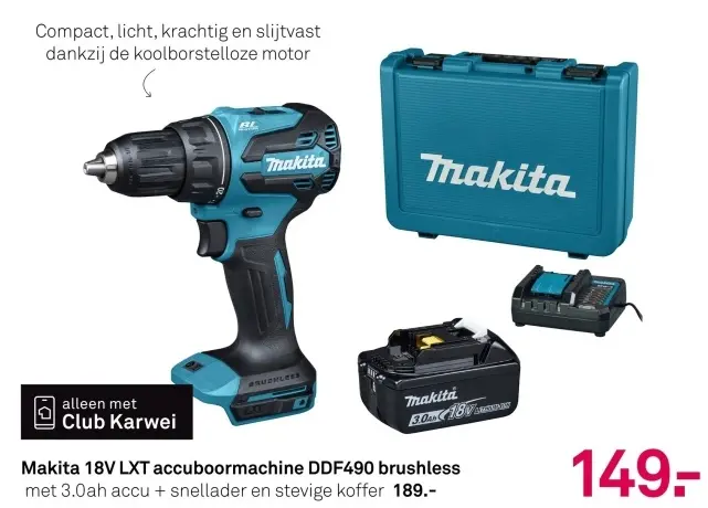 Aanbieding: 18V LXT accuboormachine DDF490 brushless