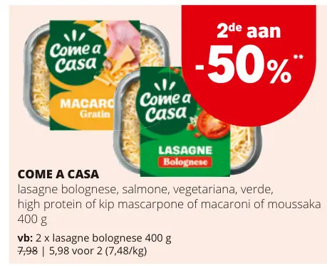 Promotie: lasagne bolognese, salmone, vegetariana, verd