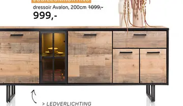 Aanbieding: Avalon, Dressoir 200 Cm - 4-Deuren + 1-Lade + 1-Glasdeur (+ LED) - Driftwood