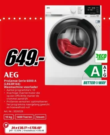 Promotie: ProSense Serie 6000 A (LR63R144) Wasmachine voorlader