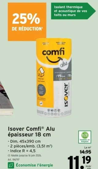 Offre: Isover Comfi® Alu épaisseur 18 cm