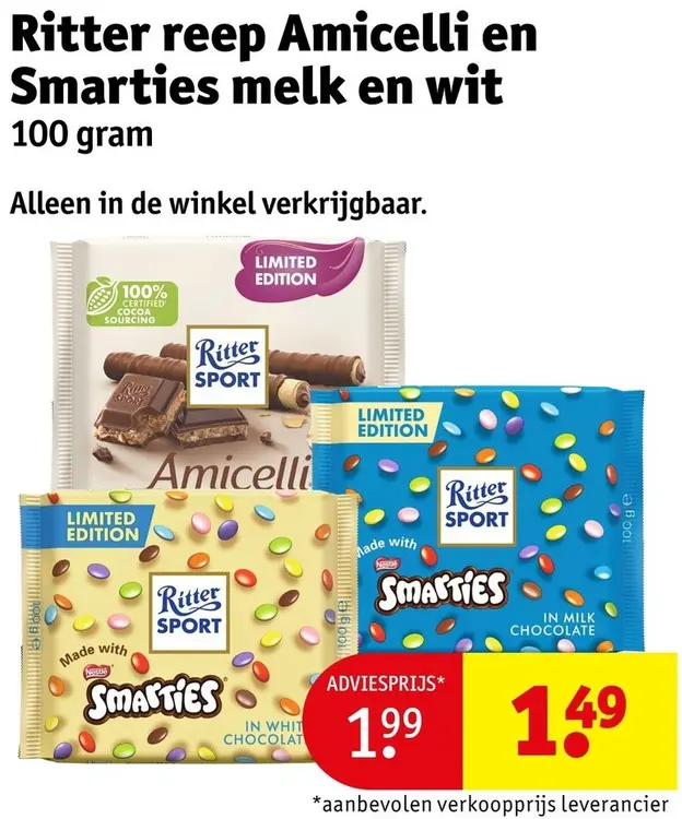 Aanbieding: Reep Amicelli en Smarties melk en wit