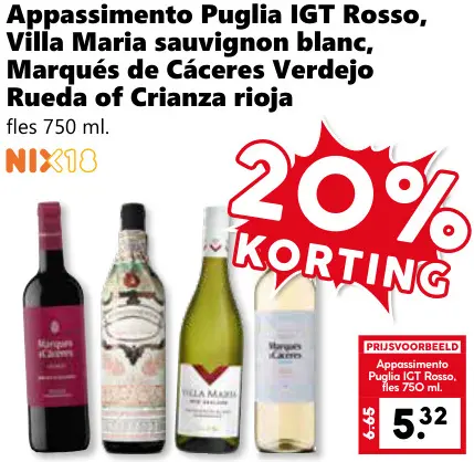 Aanbieding: Villa Maria & Marqués de Cáceres Appassimento Puglia IGT Rosso, Villa Maria sauvignon blanc, Marqués de Cáceres Verdejo Rueda of Crianza rioja