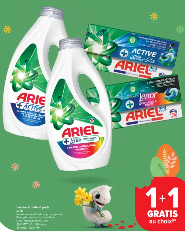 Offre: Lessive liquide et pods Ariel