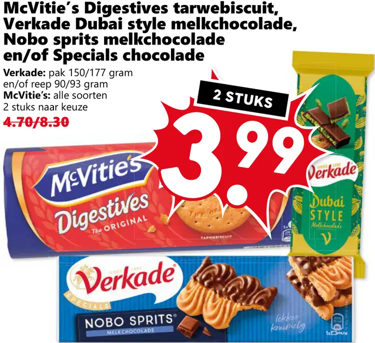 Aanbieding: Digestives tarwebiscuit, Dubai style melkchocolade, Nobo sprits melkchocolade en/of Specials chocolade