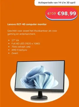 Aanbieding: Lenovo D27-40 computer monitor