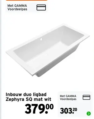 Aanbieding: Inbouw duo ligbad Zephyra SQ mat wit
