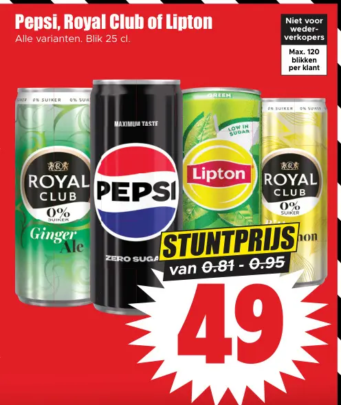 Aanbieding: Royal Club, Pepsi, Lipton