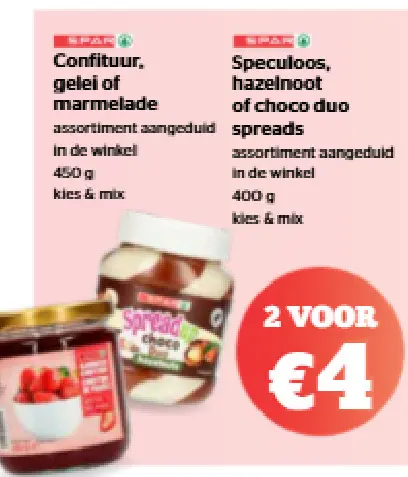 Promotie: Confituur, gelei of marmelade / Speculoos, hazelnoot of choco duo