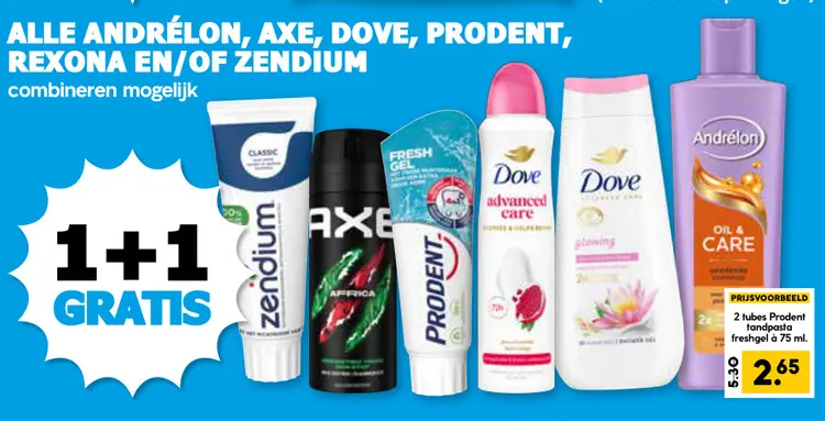 Aanbieding: Alle Andrélon, Axe, Dove, Prodent, Rexona en/of Zendium