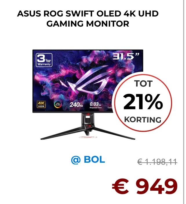 Aanbieding: Rog swift oled 4k uhd gaming monitor