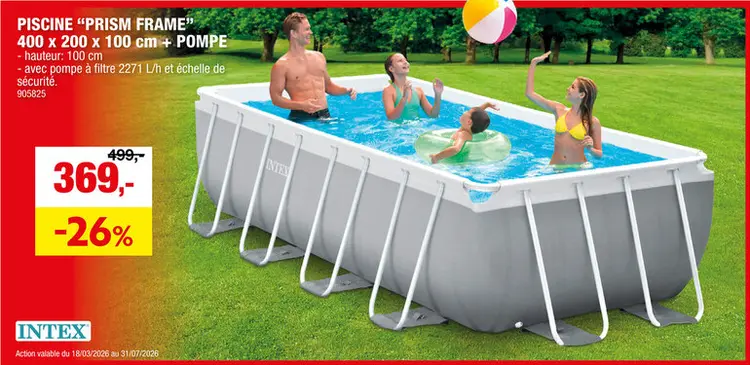 Offre: Intex Prism Frame piscine tubulaire 400x200x100 cm + pompe