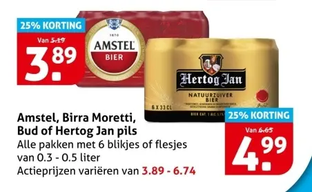 Aanbieding: Amstel, Birra Moretti, Bud of Hertog Jan pils