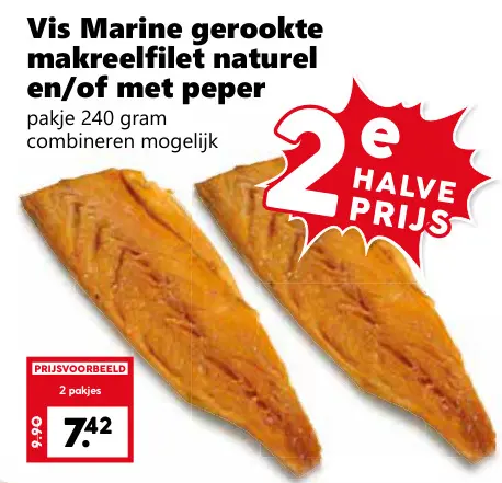 Aanbieding: gerookte makreelfilet naturel en/of met peper