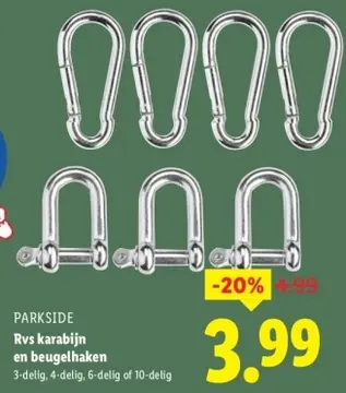 Aanbieding: Rvs karabijn en beugelhaken
