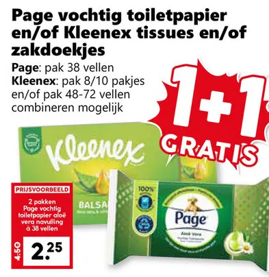 Aanbieding: Page vochtig toiletpapier en/of Kleenex tissues en/of zakdoekjes