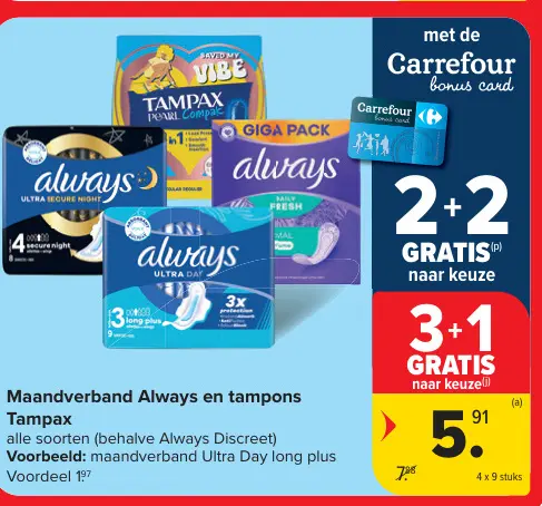 Promotie: Maandverband Always en tampons Tampax