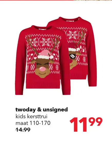 Aanbieding: Foute kinder kersttrui met rendier rood