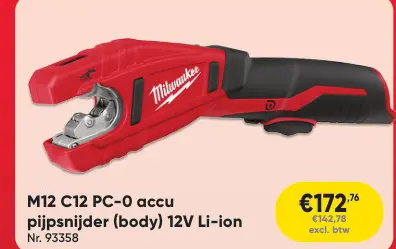 Promotie: M12 C12 PC-0 accu pijpsnijder (body) 12V Li-i