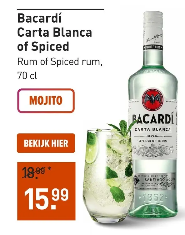 Aanbieding: Bacardí Carta Blanca of Spiced