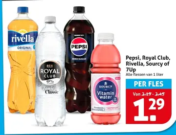 Aanbieding: Pepsi, Royal Club, Rivella, Sourcy of 7Up