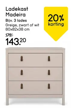 Aanbieding: Ladekast Madeira - greige - 80x82x38 cm