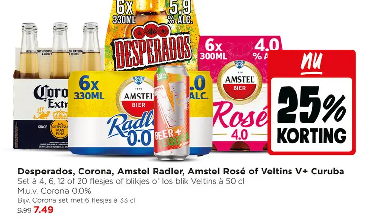 Aanbieding: Desperados, Corona, Amstel Radler, Amstel Rosé of Veltins V+ Curuba