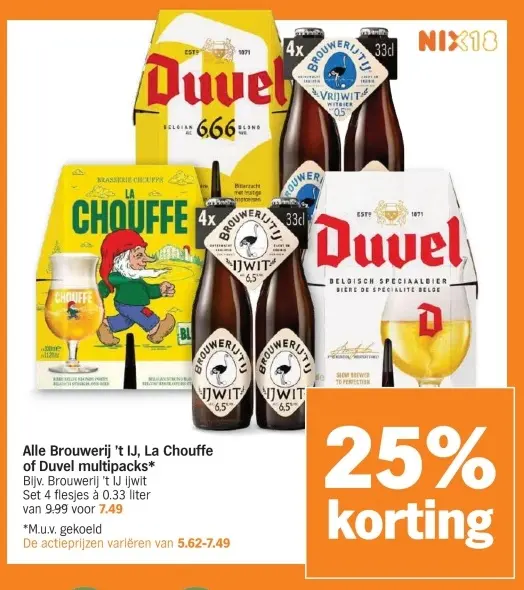 Aanbieding: Brouwerij 't IJ, La Chouffe of Duvel multipacks