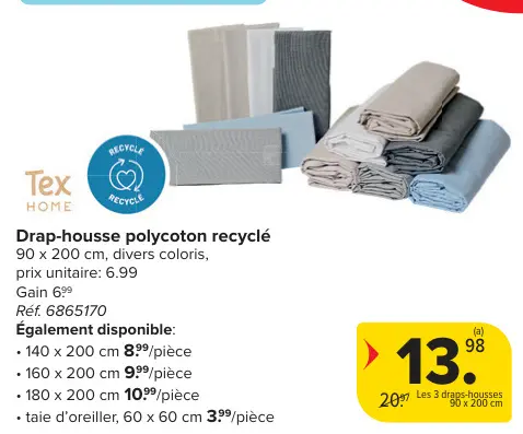 Offre: Drap-housse polycoton recyclé