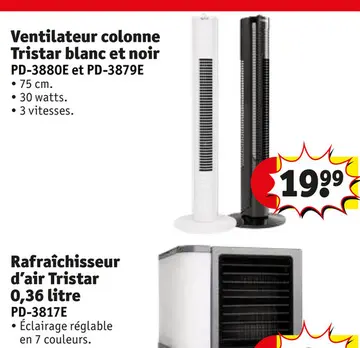 Offre: Ventilateur colonne Tristar blanc et noir