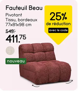 Offre: Fauteuil pivotant Beau - tissu Raven - bordeaux