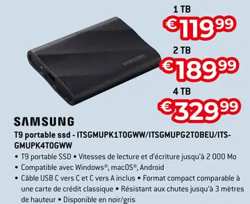 Offre: T9 portable ssd - ITSGMUPK1T0GWW/ITSGMUPG2TOB