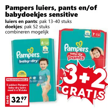 Aanbieding: Pampers luiers, pants en/of babydoekjes sensitive