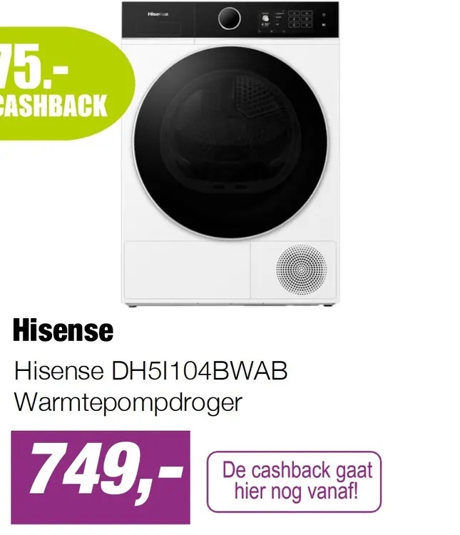 Aanbieding: Hisense DH5I104BWAB Warmtepompdroger