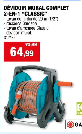 Offre: Gardena Classic 50 dévidoir mural avec tuyau d'arrosage 20m