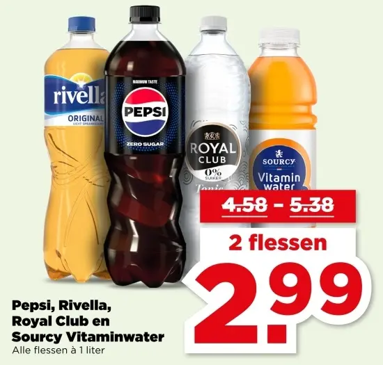 Aanbieding: Pepsi, Rivella, Royal Club en Sourcy Vitaminwater