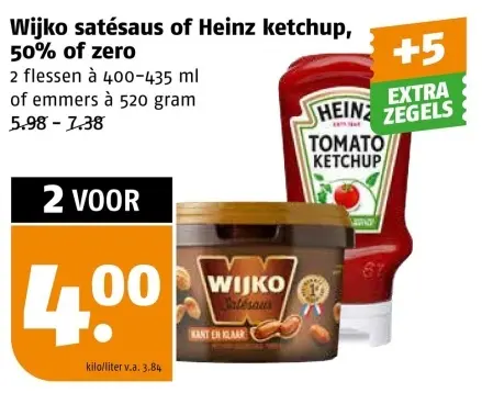 Aanbieding: Wijko satésaus of Heinz ketchup, 50 % of zero