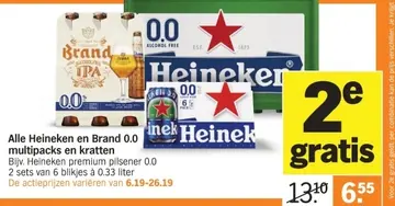 Aanbieding: Alle Heineken en Brand 0.0 multipacks en krat
