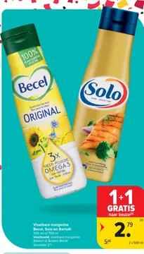 Aanbieding: Vloeibare margarine Becel, Solo en Bertolli