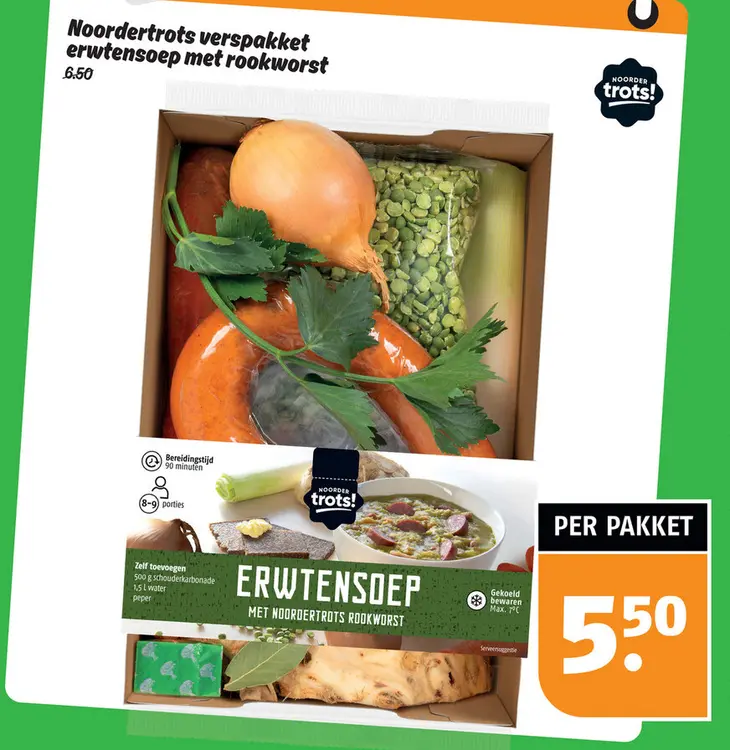 Aanbieding: verspakket erwtensoep met rookworst