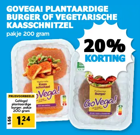 Aanbieding: Plantaardige burger of vegetarische kaasschnitzel