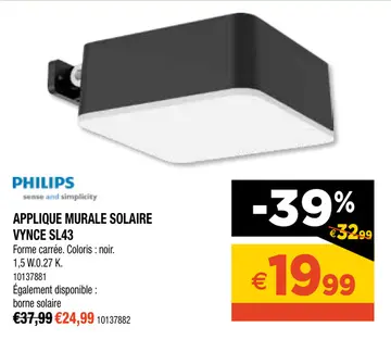 Aanbieding: APPLIQUE MURALE SOLAIRE VYNCE SL43