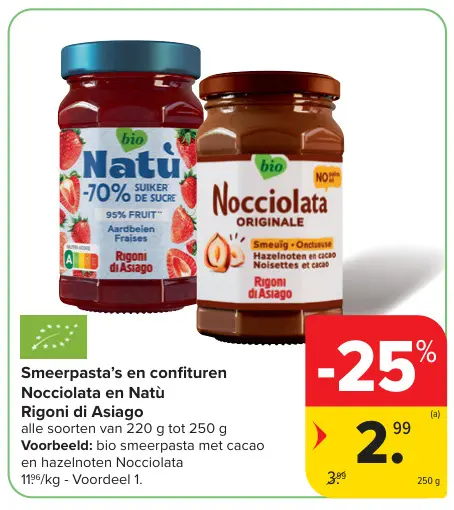 Promotie: Bio smeerpasta met cacao en hazelnoten Nocciolata